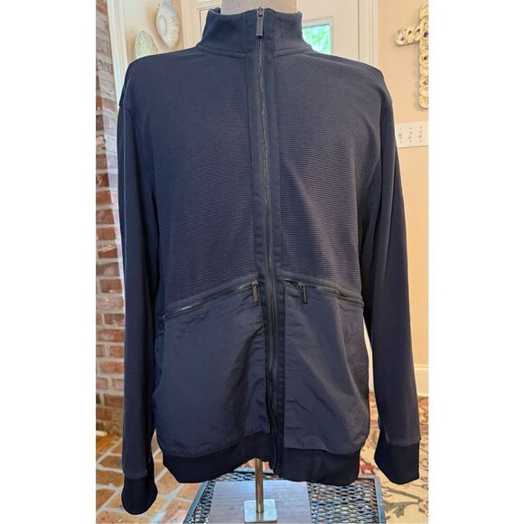 Perry Ellis Men’s Mixed Media Full Zip Sweater Sz. XXL Blue Zip Pockets - Picture 4 of 10